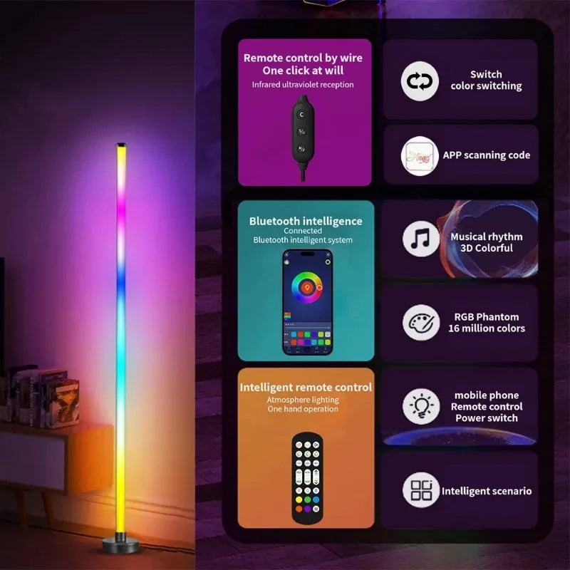 LED RGB Floor Lamp: Remote & App Control, Music Sync